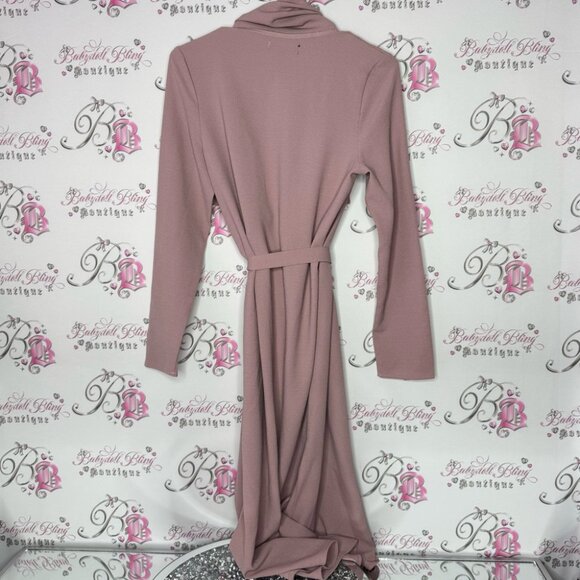 Revamped coat jacket cardigan wrap with waist tie belt dusty rose blush pink - Picture 4 of 12